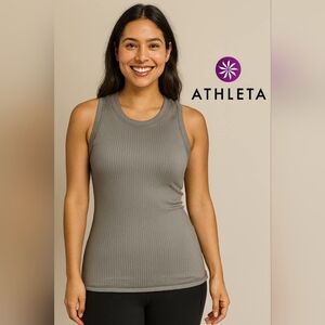 Athleta Gray Ribbed Performance Tank Top Green Olive Casual Everyday Outfits S